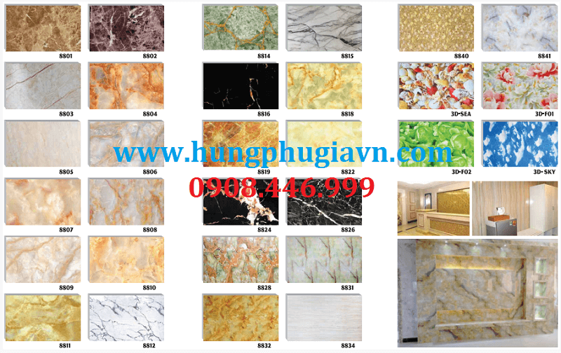Bảng màu tấm ván nhựa vân đá pvc