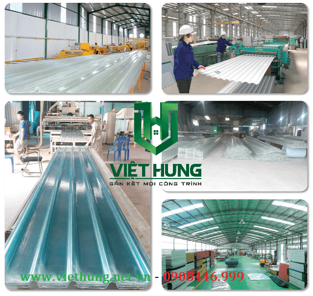 Dây chuyền nhà máy sản xuất tôn nhựa lấy sáng sợi thủy tinh comosite Việt Hưng
