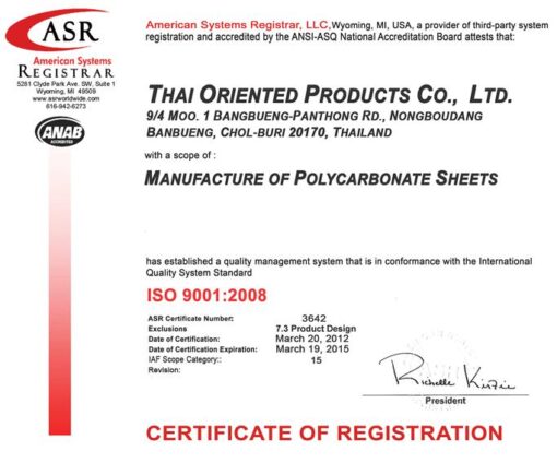 Chứng nhận ISO Tấm Polycarbonate Rỗng Ruột ECOPOLY Thái Lan