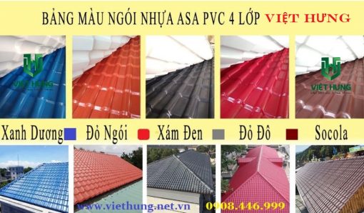 Bảng màu sắc ngói nhựa Asa PVC 4 lớp 7 sóng