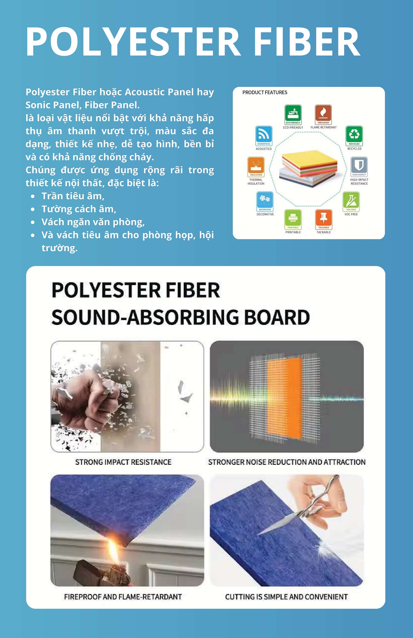 Tấm polyester Fiber Acoustic tiêu âm