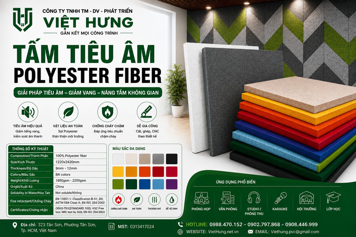Thông số Tấm tiêu âm Polyester Fiber Acoutic Sonic Việt Hưng